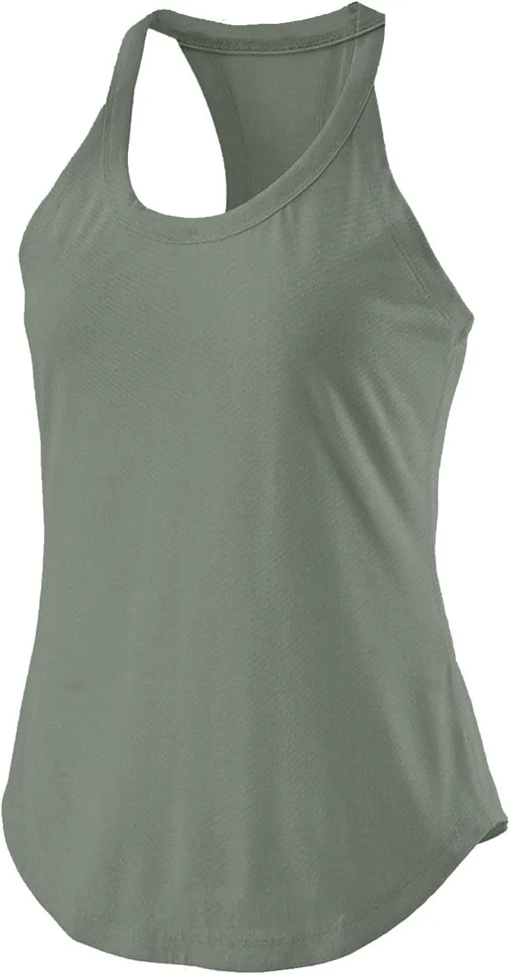 Women Workout Athletic Yoga Shirts Loose Fit Racerback Tank Tops Sleeveless Sports Tennis Shirt Round Neck Summer Top