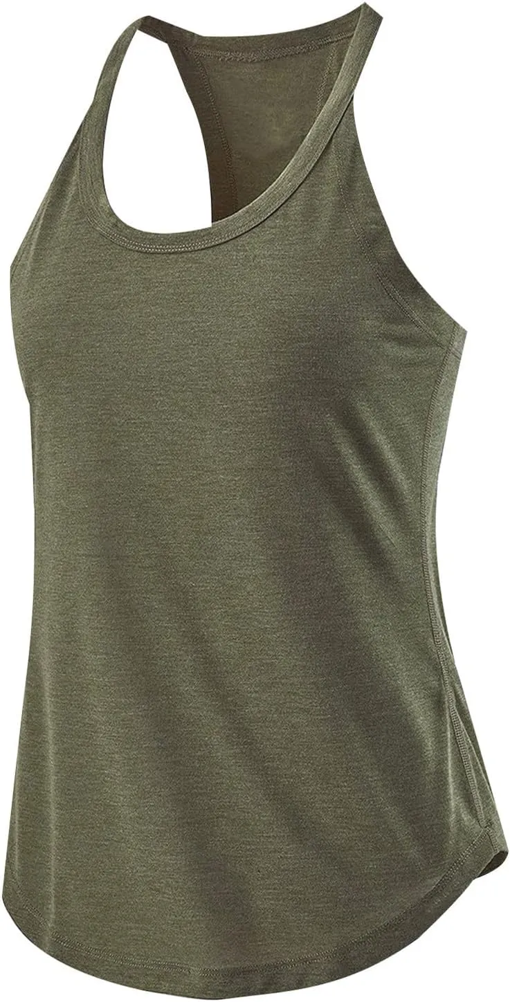 Women Workout Athletic Yoga Shirts Loose Fit Racerback Tank Tops Sleeveless Sports Tennis Shirt Round Neck Summer Top