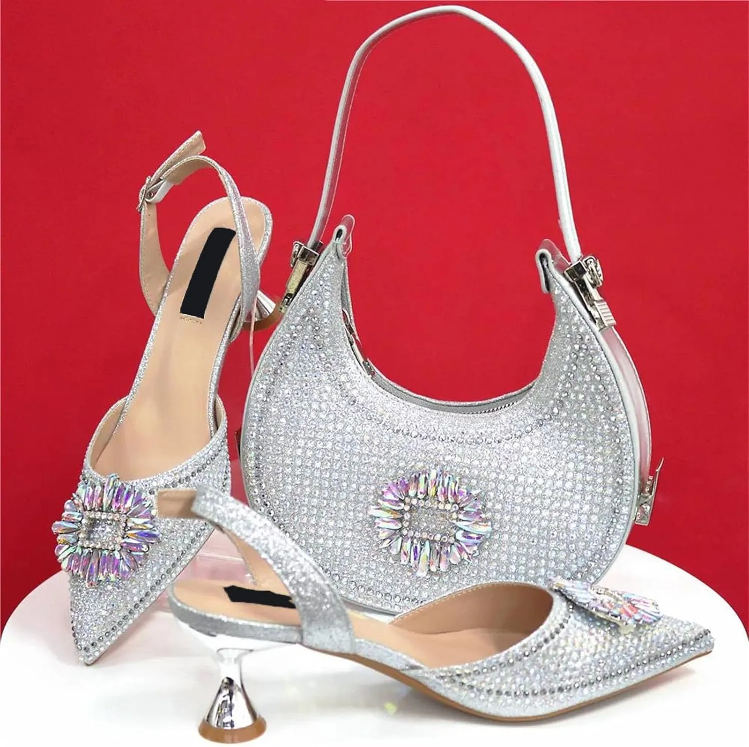 Women's African-Italian Commuter Set - Crystal-Embellished Flats & Spacious Tote for Stylish Travel