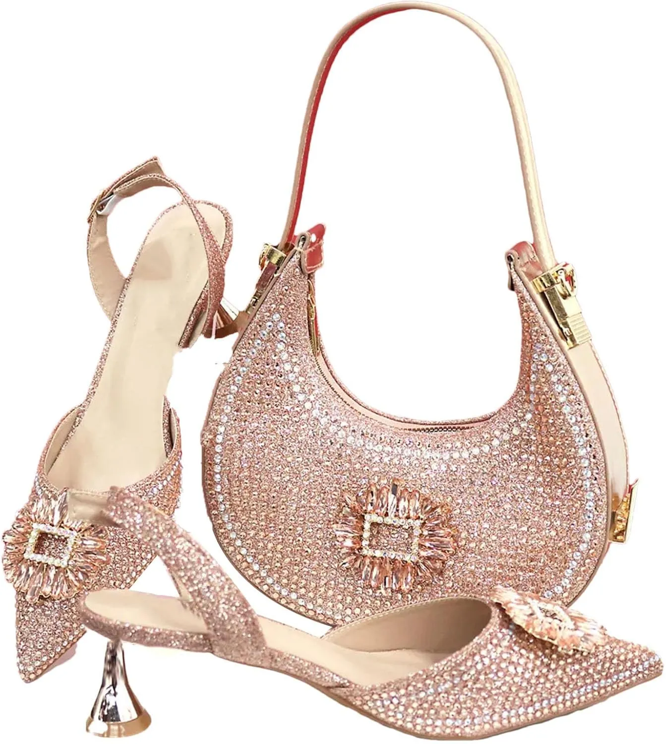 Women's African-Italian Commuter Set - Crystal-Embellished Flats & Spacious Tote for Stylish Travel