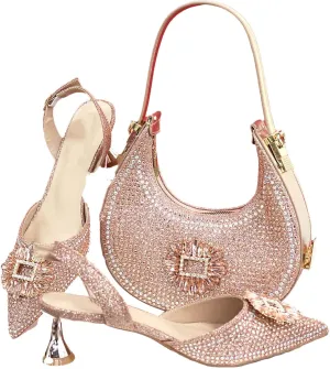 Women's African-Italian Commuter Set - Crystal-Embellished Flats & Spacious Tote for Stylish Travel