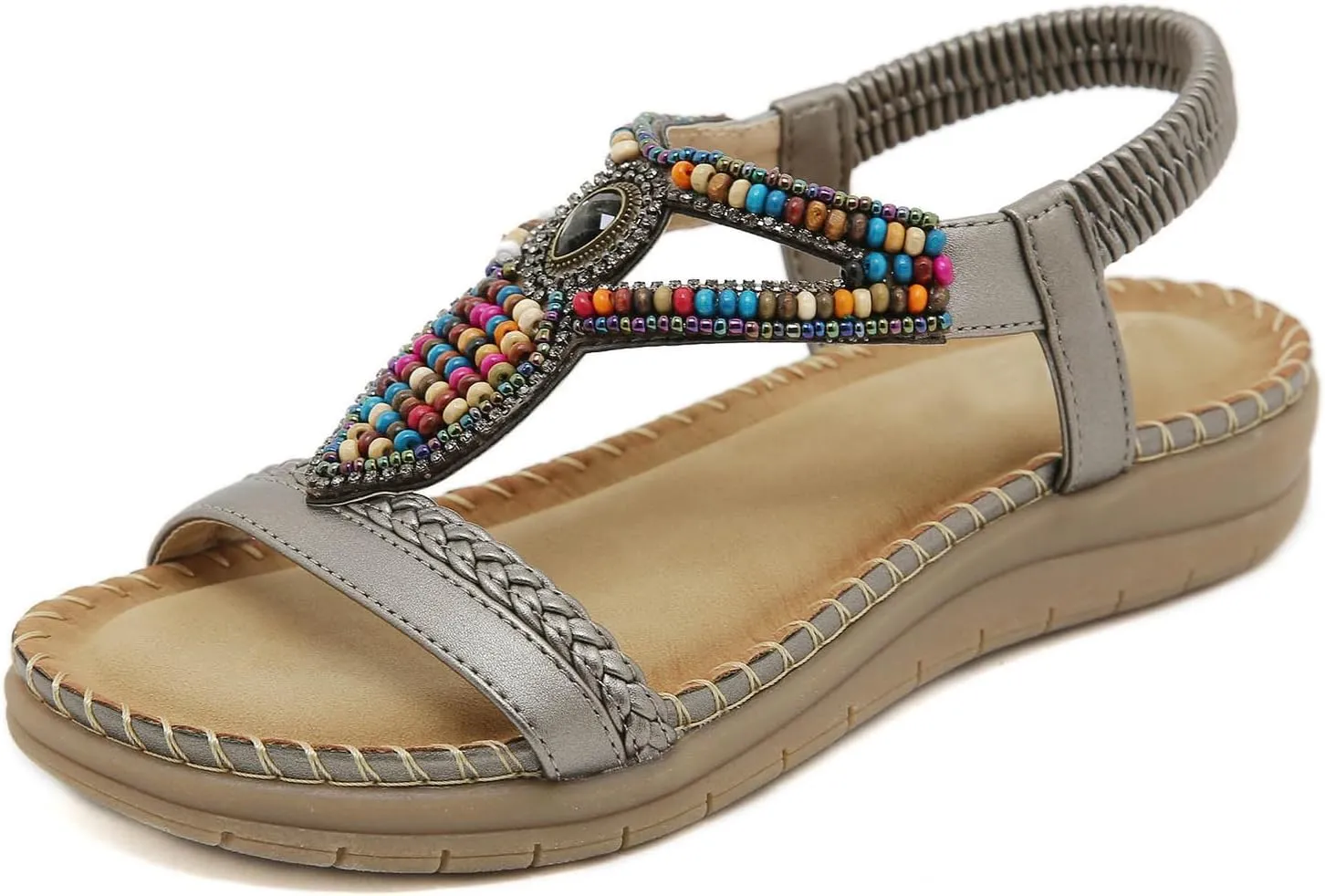 Women's Bohemian Elastic Strap Flat Thong Sandals Casual Summer Beach Slide Shoes for Outdoor Vacation Party