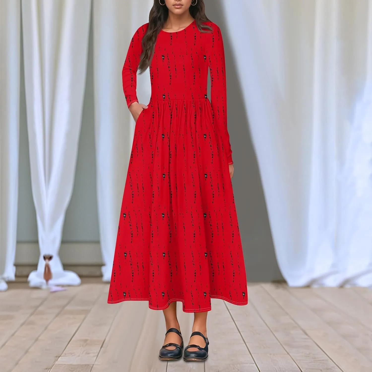 Women's Casual Long Sleeve Maxi Dresses Summer Flowy Dresses A-Line Flowy Dress