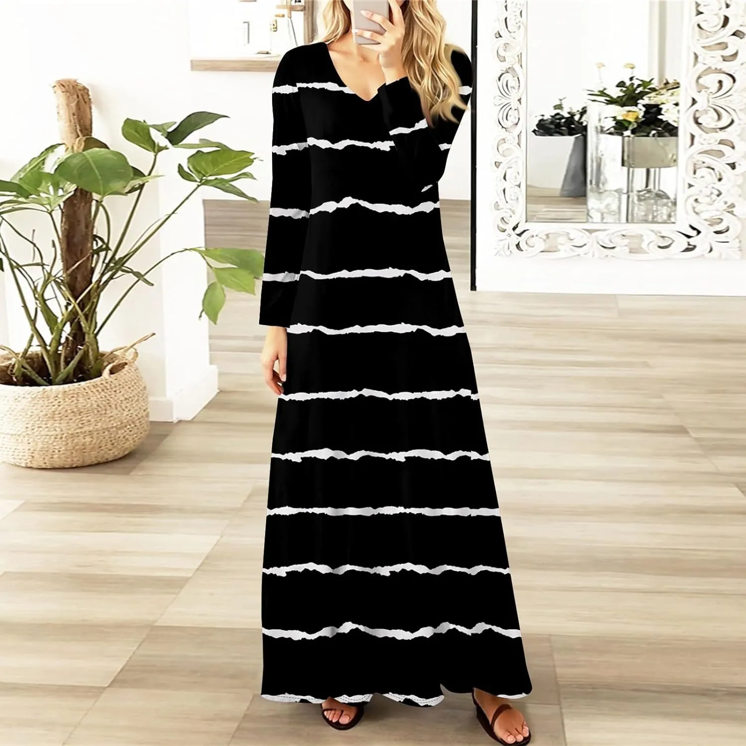 Women's Casual Long Sleeve Maxi Dresses Summer Flowy Dresses A-Line Flowy Dress