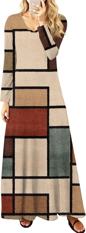 Women's Casual Long Sleeve Maxi Dresses Summer Flowy Dresses A-Line Flowy Dress