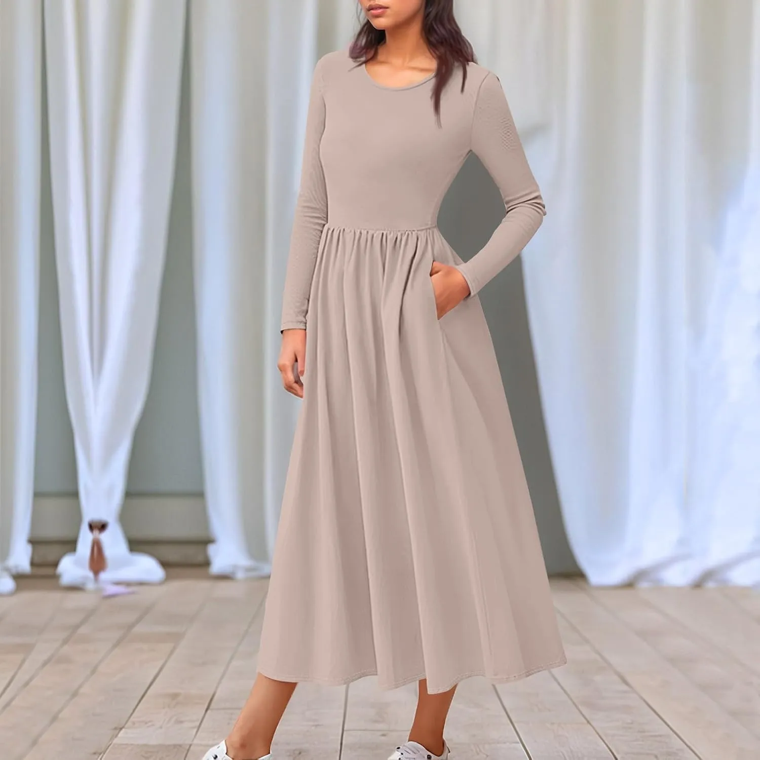 Women's Casual Long Sleeve Maxi Dresses Summer Flowy Dresses A-Line Flowy Dress