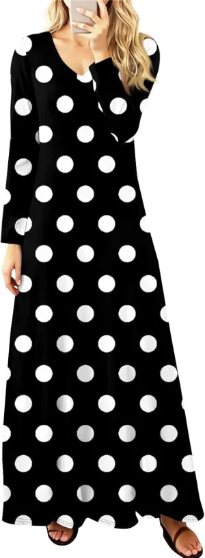 Women's Casual Long Sleeve Maxi Dresses Summer Flowy Dresses A-Line Flowy Dress