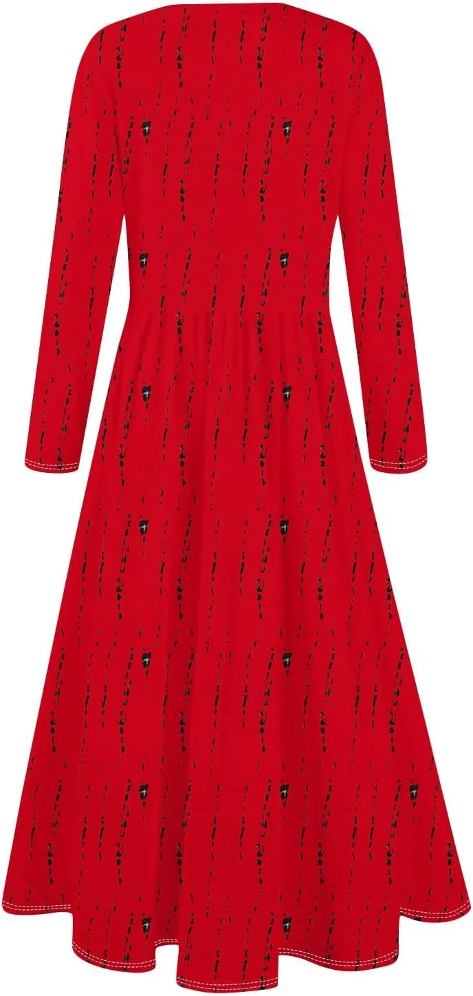 Women's Casual Long Sleeve Maxi Dresses Summer Flowy Dresses A-Line Flowy Dress