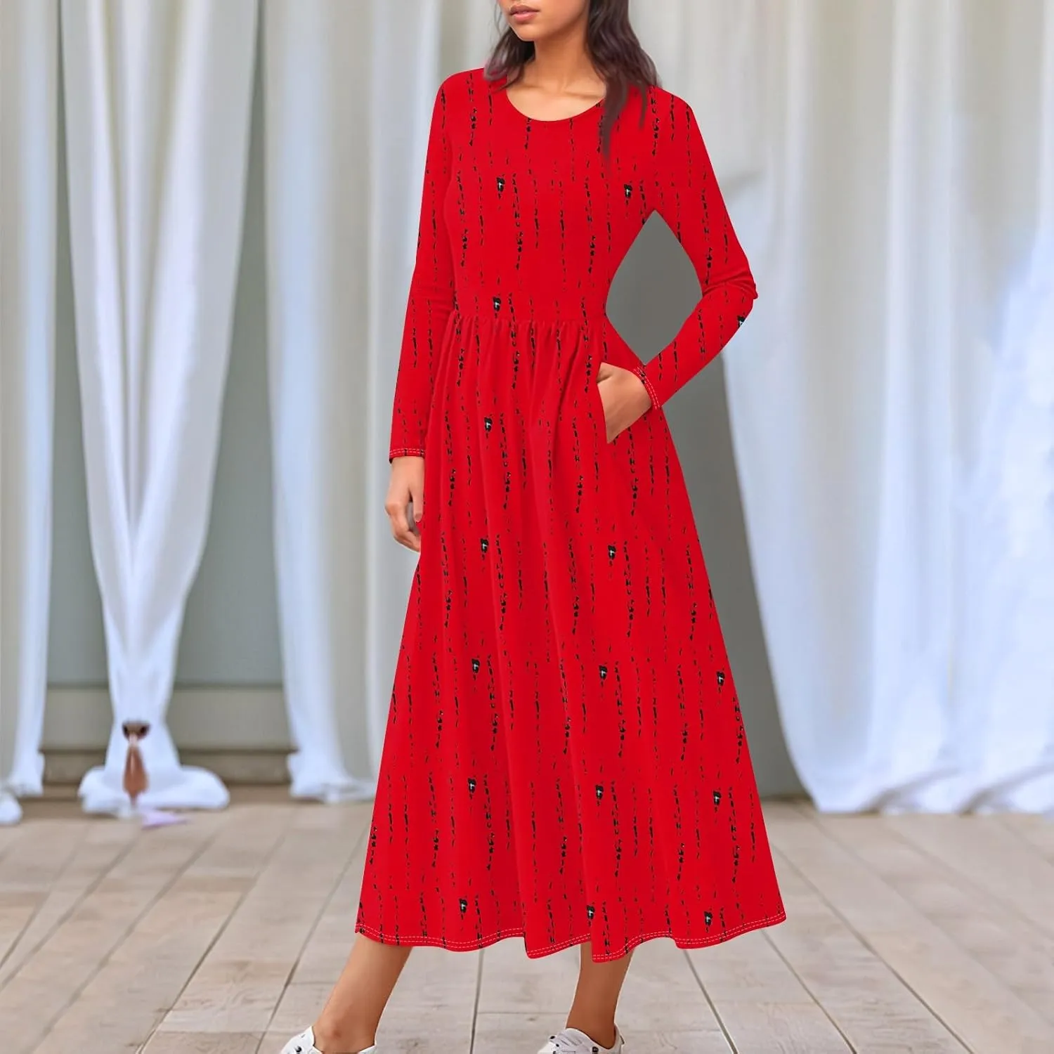 Women's Casual Long Sleeve Maxi Dresses Summer Flowy Dresses A-Line Flowy Dress