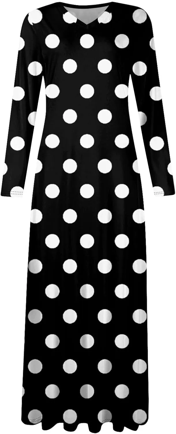 Women's Casual Long Sleeve Maxi Dresses Summer Flowy Dresses A-Line Flowy Dress