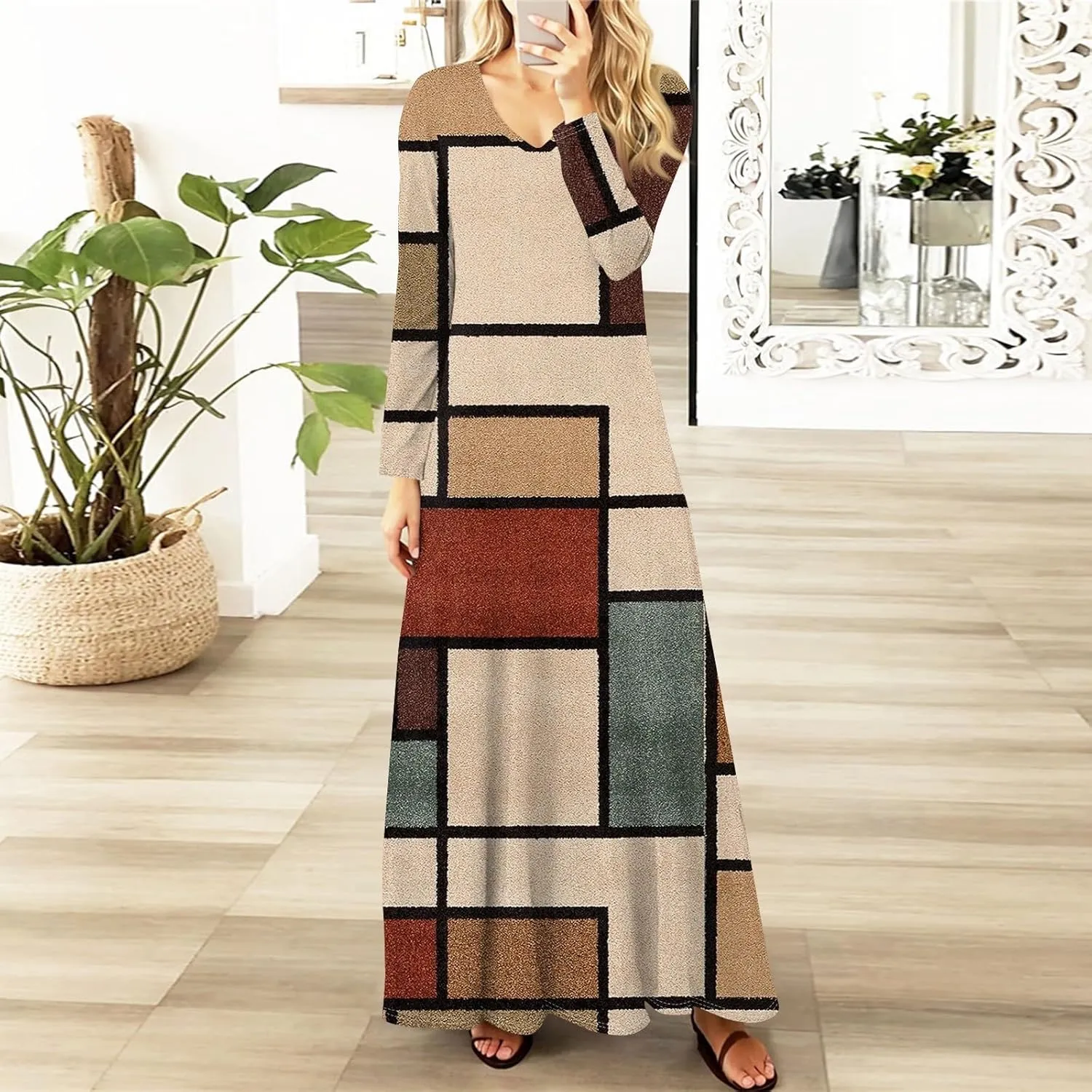 Women's Casual Long Sleeve Maxi Dresses Summer Flowy Dresses A-Line Flowy Dress