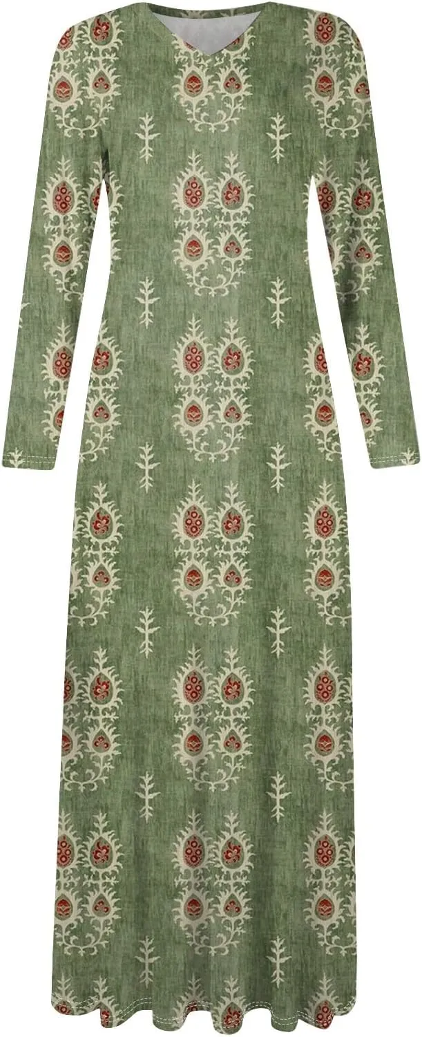 Women's Casual Long Sleeve Maxi Dresses Summer Flowy Dresses A-Line Flowy Dress