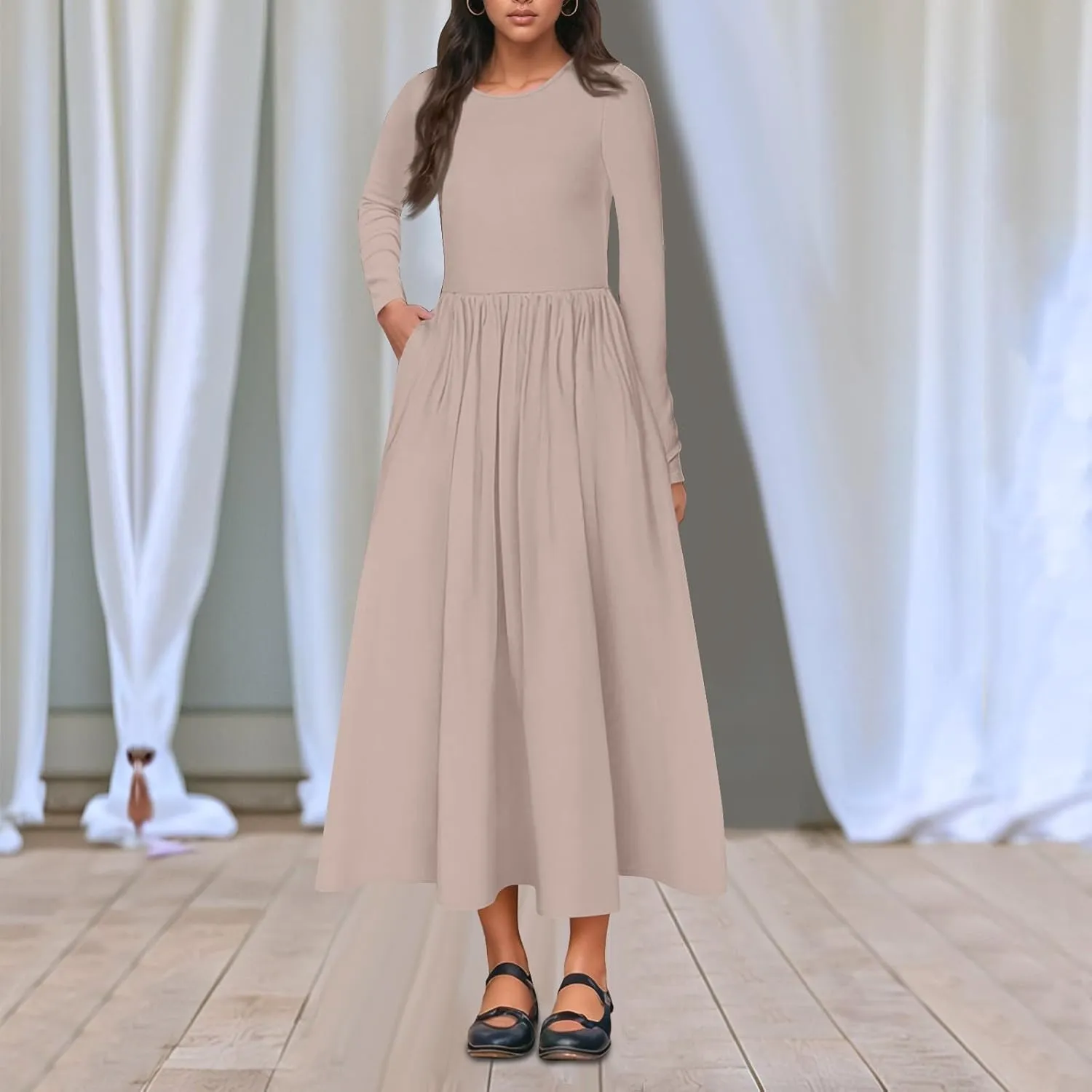 Women's Casual Long Sleeve Maxi Dresses Summer Flowy Dresses A-Line Flowy Dress
