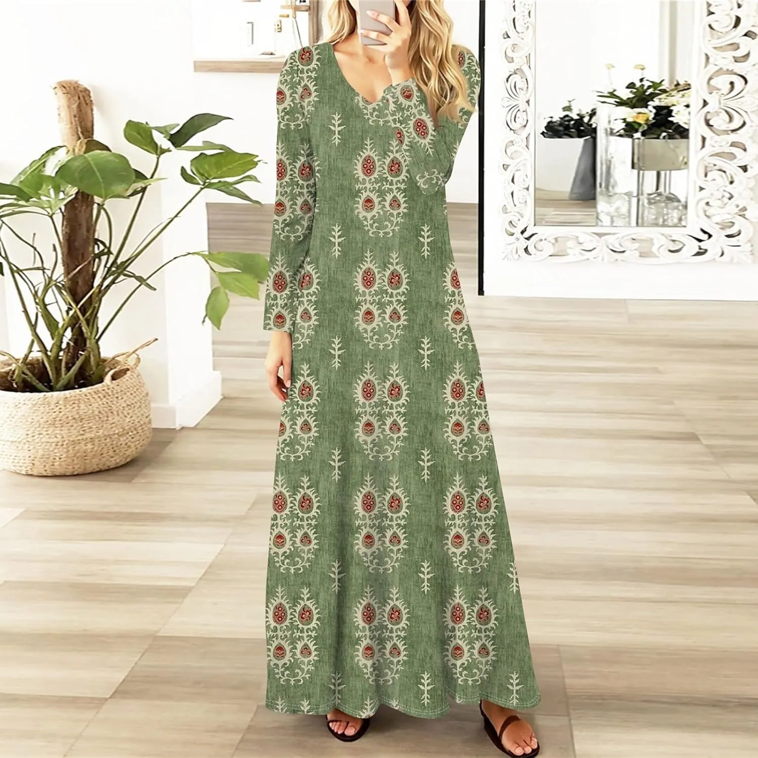 Women's Casual Long Sleeve Maxi Dresses Summer Flowy Dresses A-Line Flowy Dress