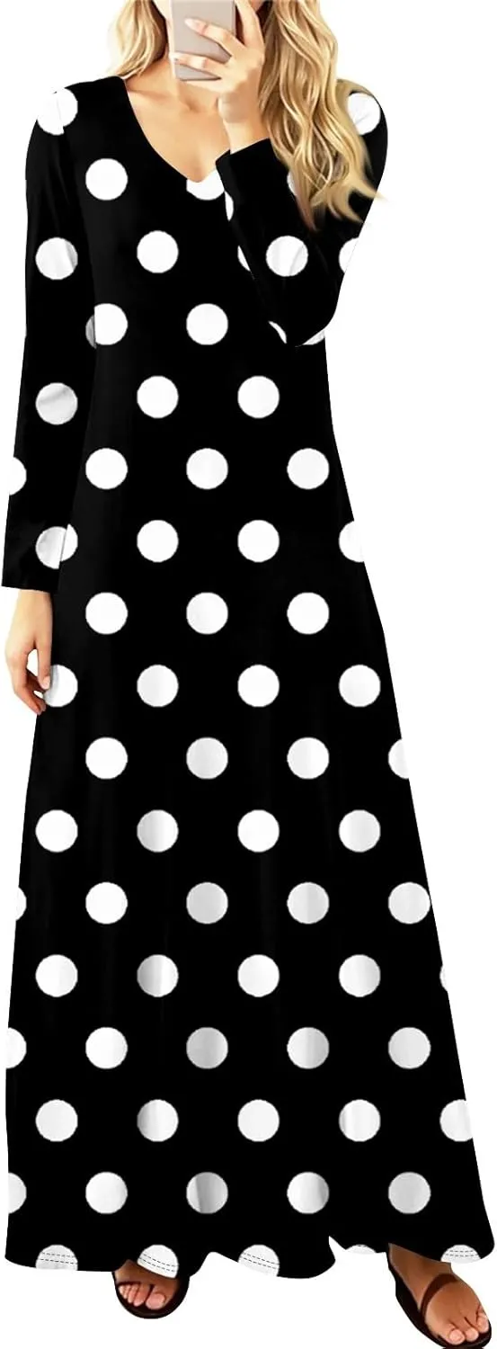 Women's Casual Long Sleeve Maxi Dresses Summer Flowy Dresses A-Line Flowy Dress