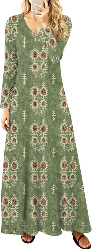 Women's Casual Long Sleeve Maxi Dresses Summer Flowy Dresses A-Line Flowy Dress