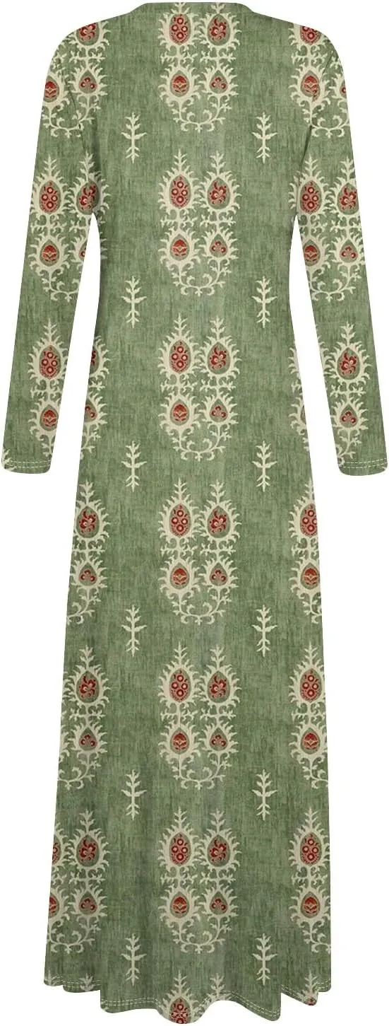 Women's Casual Long Sleeve Maxi Dresses Summer Flowy Dresses A-Line Flowy Dress