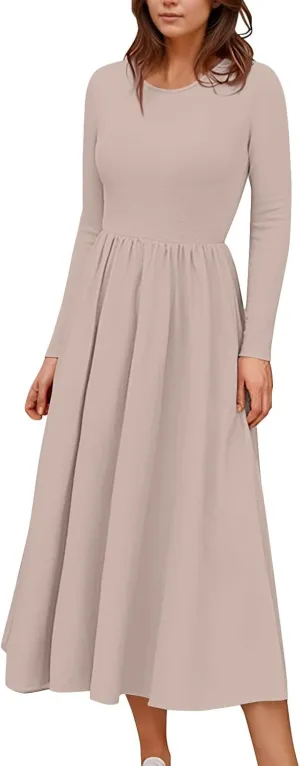 Women's Casual Long Sleeve Maxi Dresses Summer Flowy Dresses A-Line Flowy Dress