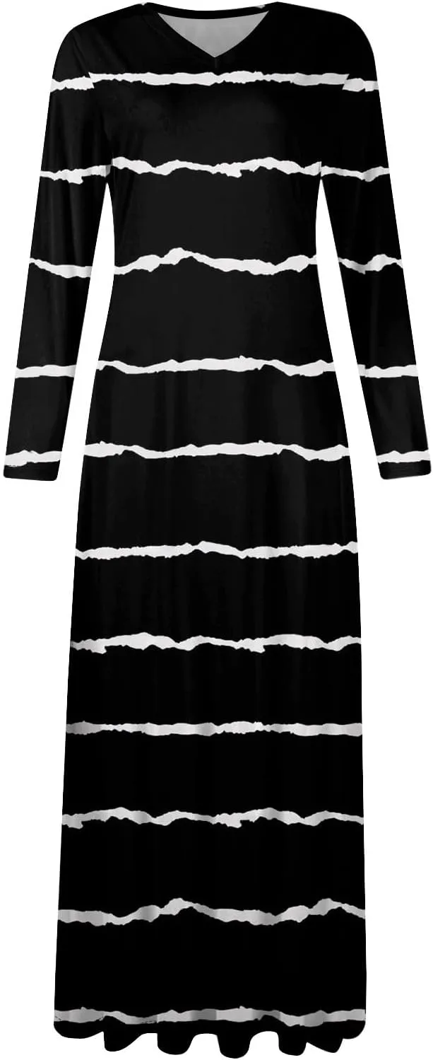 Women's Casual Long Sleeve Maxi Dresses Summer Flowy Dresses A-Line Flowy Dress