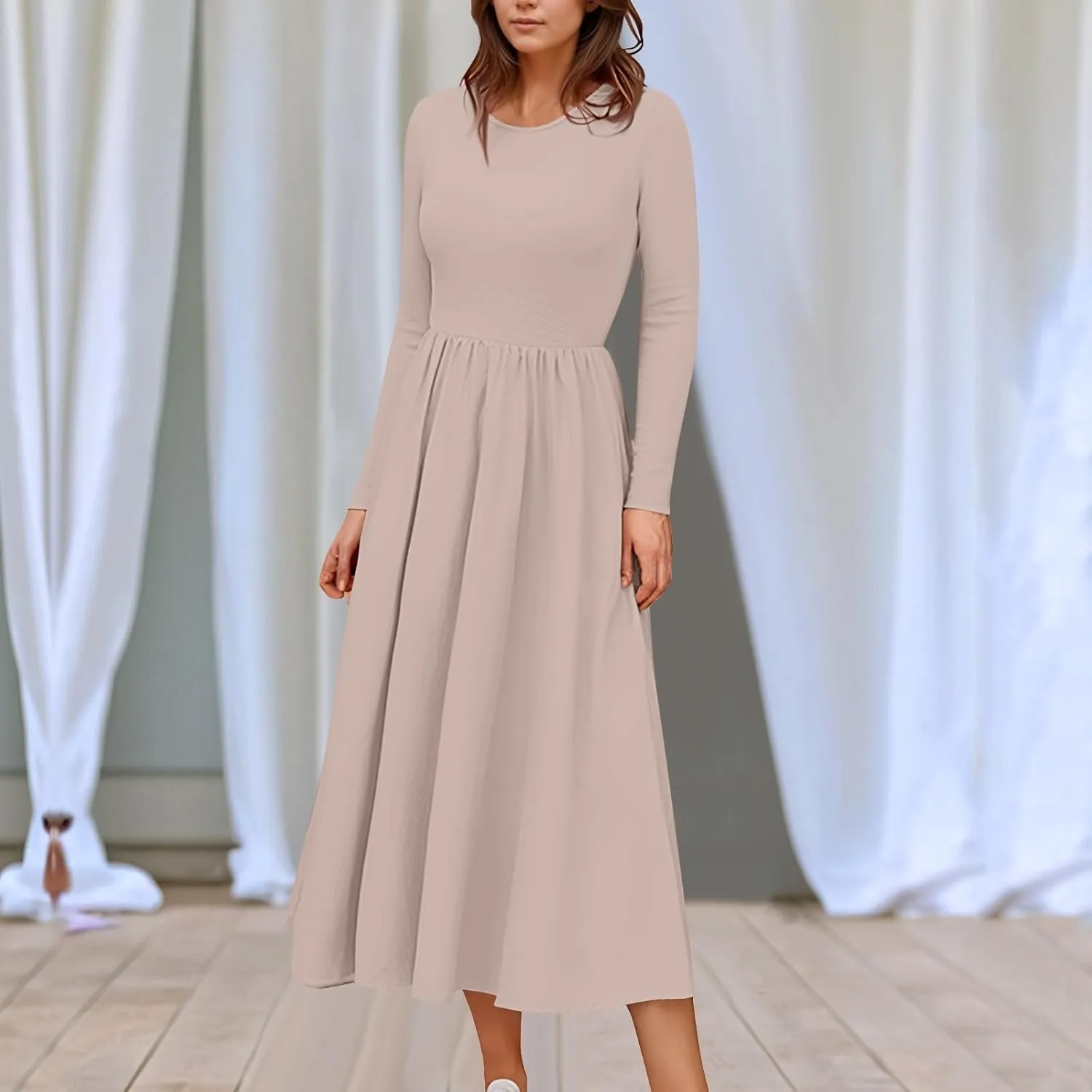Women's Casual Long Sleeve Maxi Dresses Summer Flowy Dresses A-Line Flowy Dress