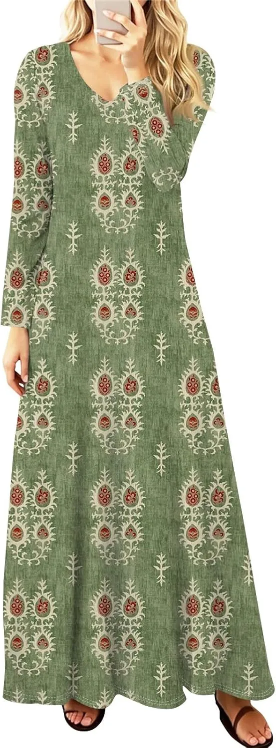 Women's Casual Long Sleeve Maxi Dresses Summer Flowy Dresses A-Line Flowy Dress