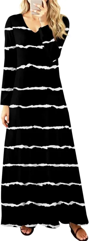 Women's Casual Long Sleeve Maxi Dresses Summer Flowy Dresses A-Line Flowy Dress