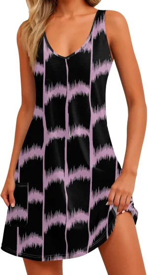 Women's Casual Sundress with Pockets 2025 Summer Boho Beach Dress V Neck Loose Tank Dresses