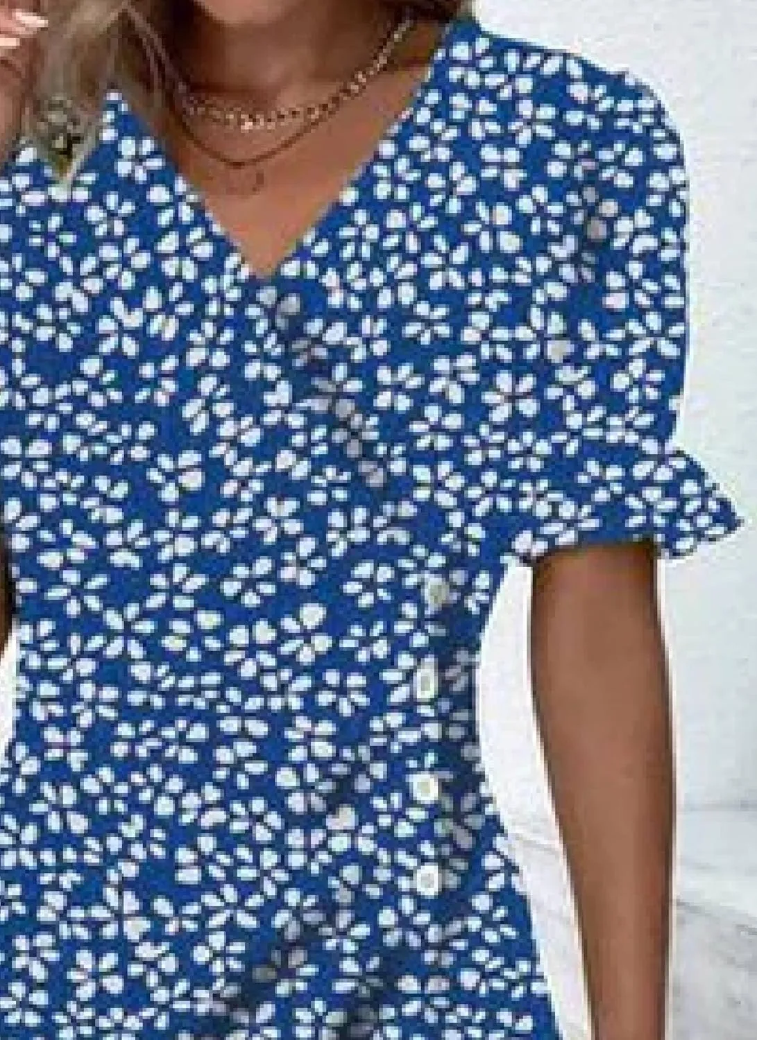 Women's Dresses Print V Neck Ruffles Short Sleeve Dress Midi A Line Side Buttons Dress Wrap Dresses