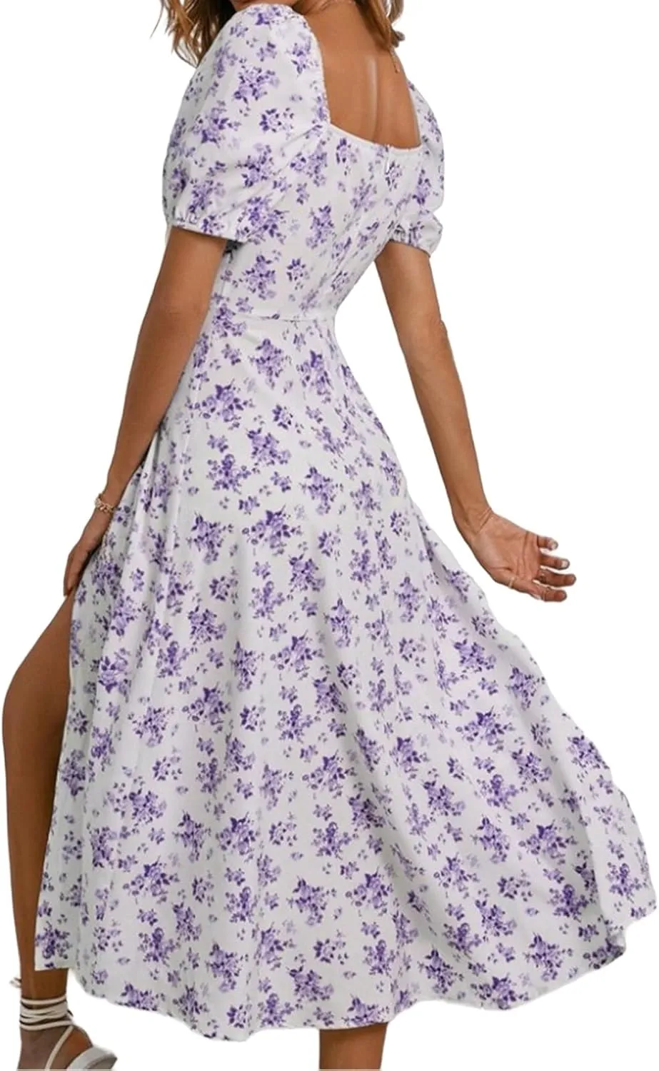 Women's Floral Dresses Summer Printed Romantic Midi Dress Slim Split Skirt High-Waisted Swing Flowy Beach Sundress