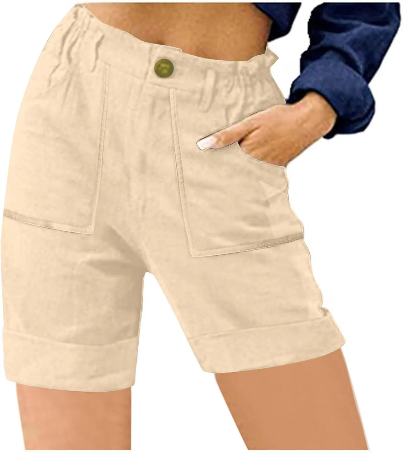 Women's High Waisted Shorts with Pockets Casual Button Loose Fit Pants 2025 Trendy Elastic Waist Beach Lounge Bottoms