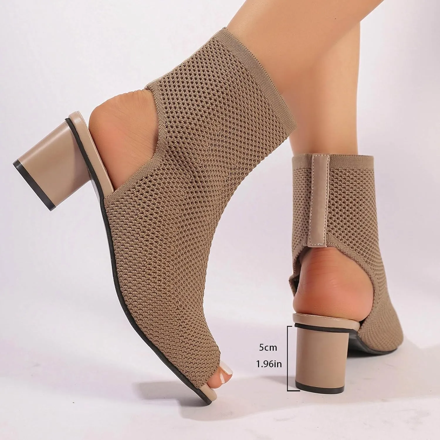 Women's Knit Toe Chunky Heel Ankle Boots Open Pointed Toe Slingback Heeled Sandals Summer High Heels for Little Girl