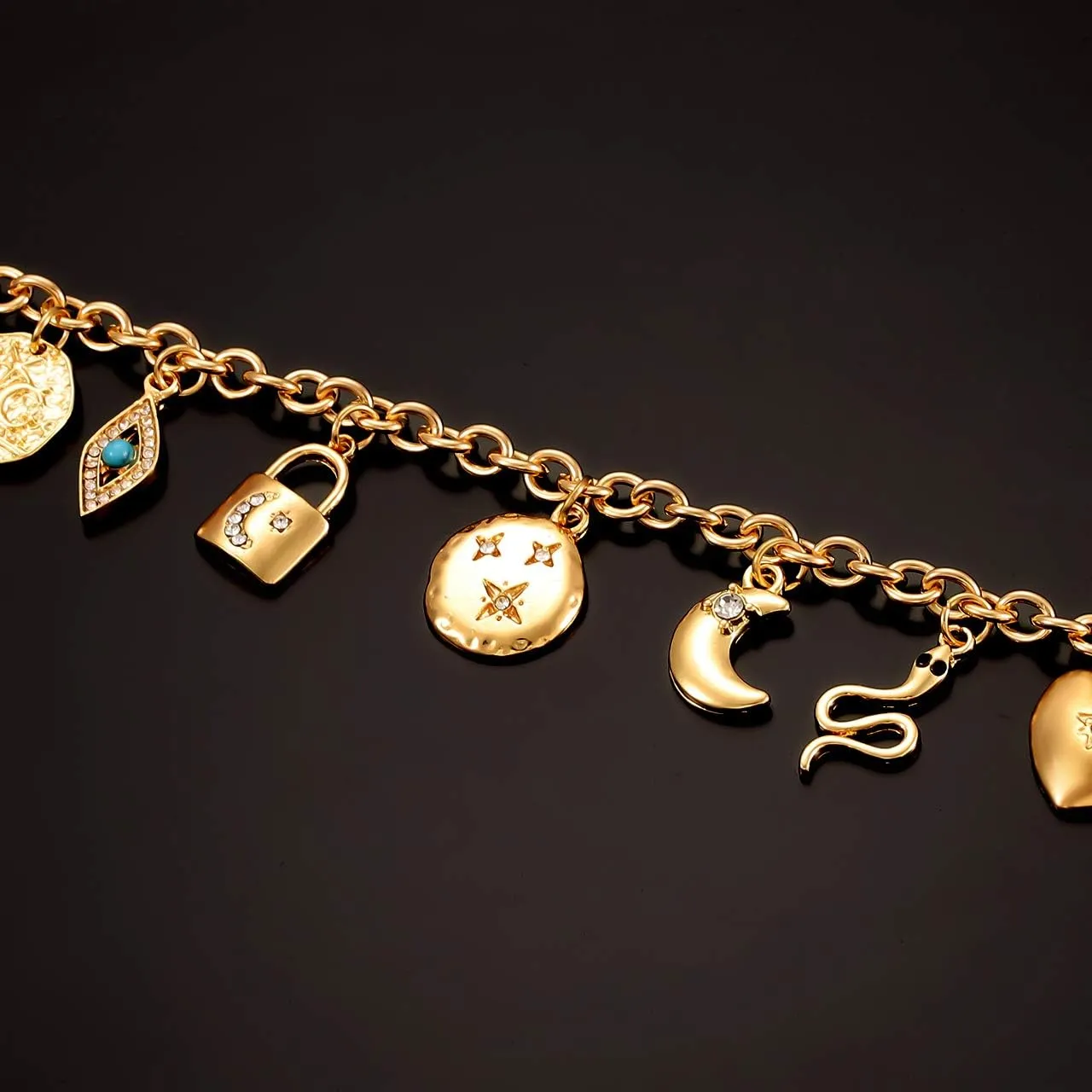 Womens Link Charm Bracelet Unicorn Butterfly Star Heart Pendant Charms Bracelet Bangles for Women
