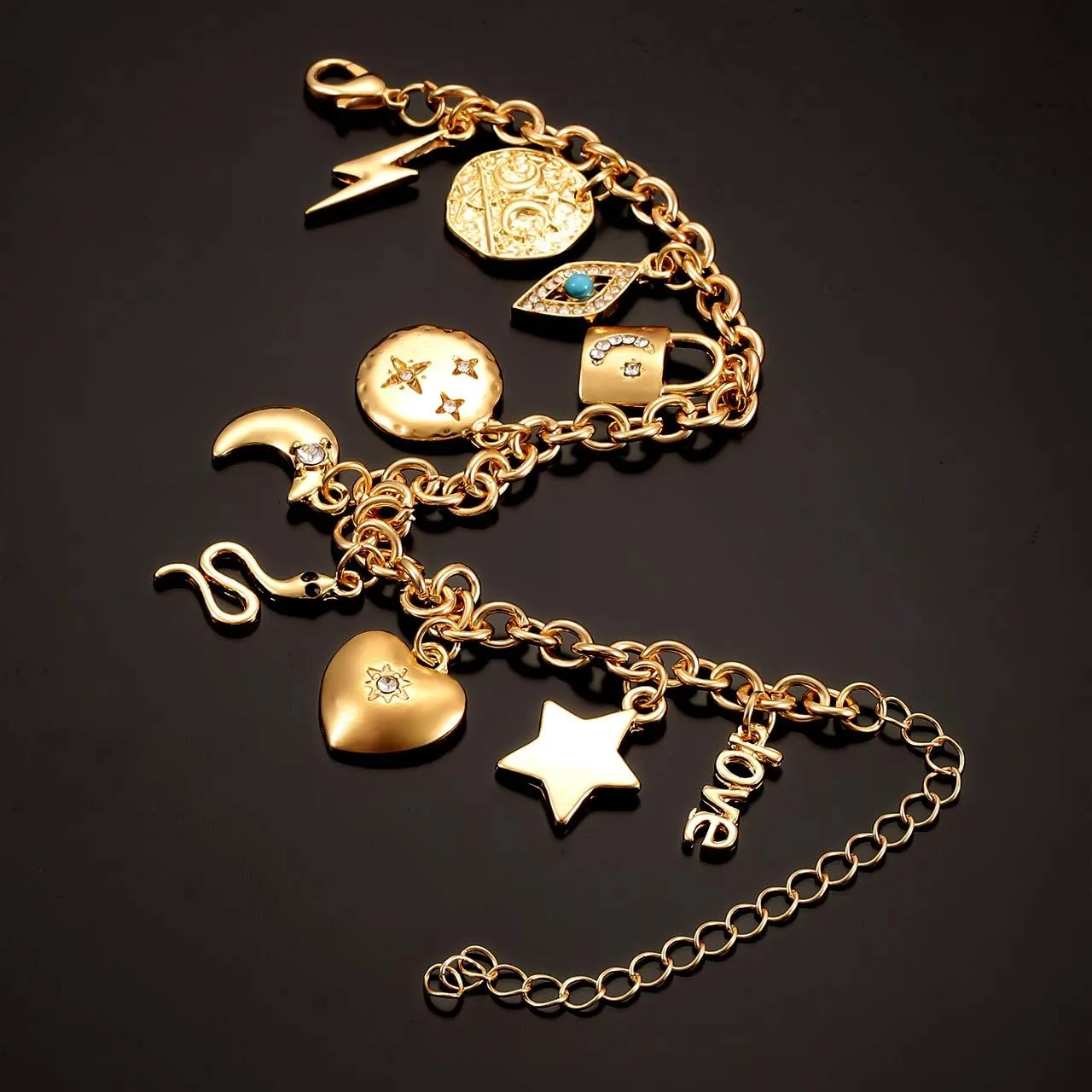 Womens Link Charm Bracelet Unicorn Butterfly Star Heart Pendant Charms Bracelet Bangles for Women
