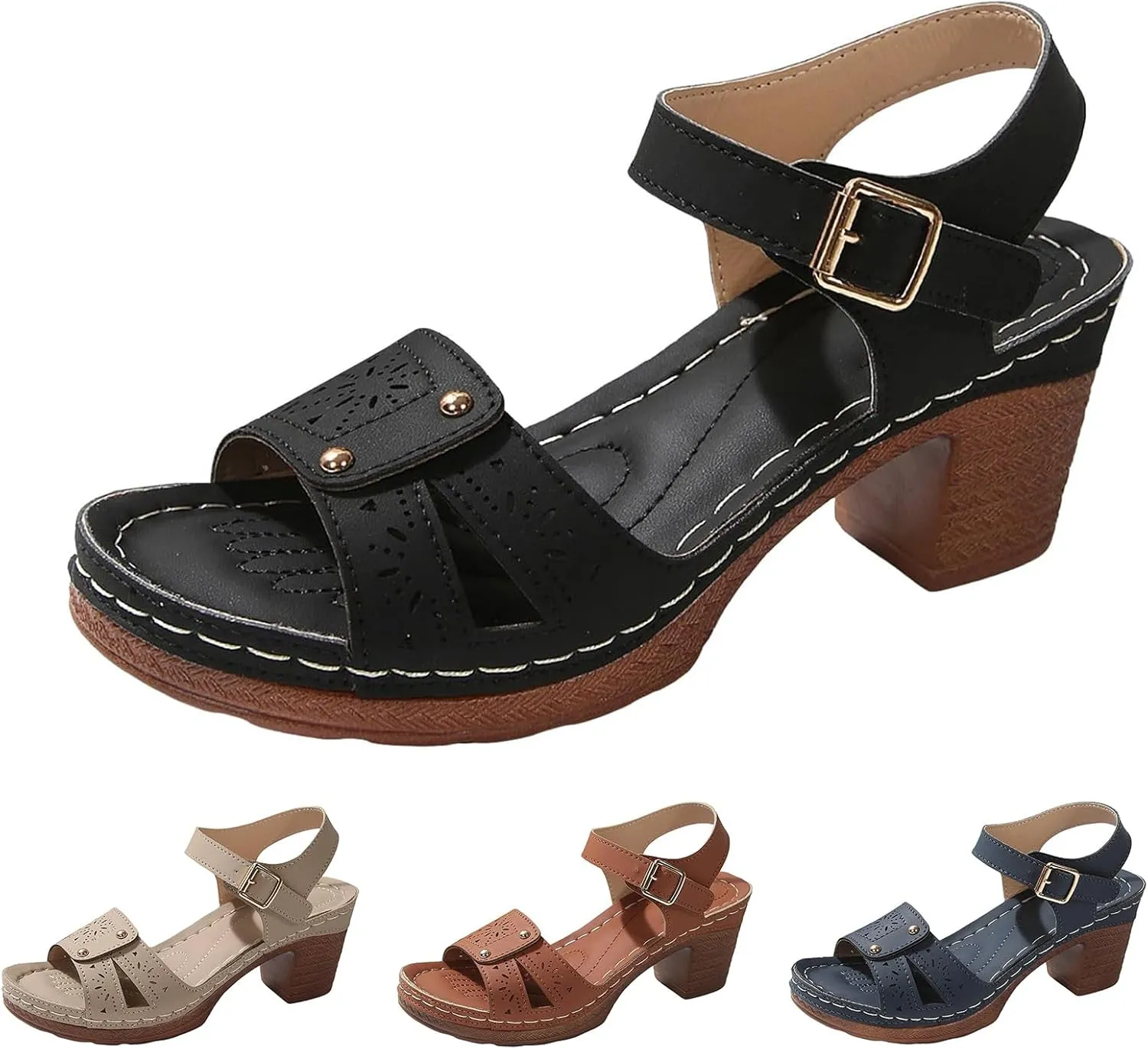Women's Platform Wedge Sandals Casual Hollow Out Open Toe Sandal Adjustable Ankle Strap Lightweight Walking Shoes Arch Support Peep Slippers Workout Comfortable Sandals