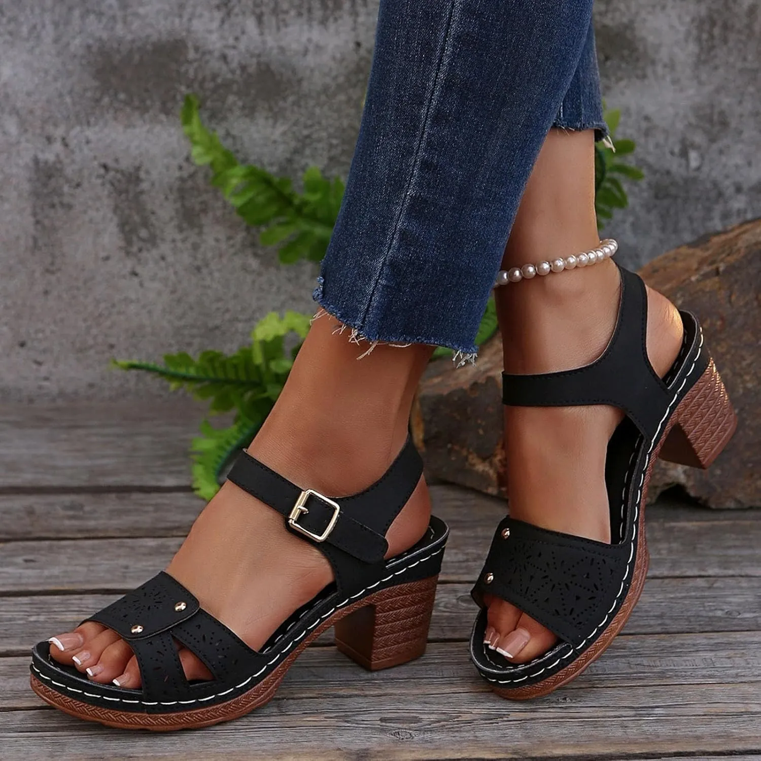 Women's Platform Wedge Sandals Casual Hollow Out Open Toe Sandal Adjustable Ankle Strap Lightweight Walking Shoes Arch Support Peep Slippers Workout Comfortable Sandals