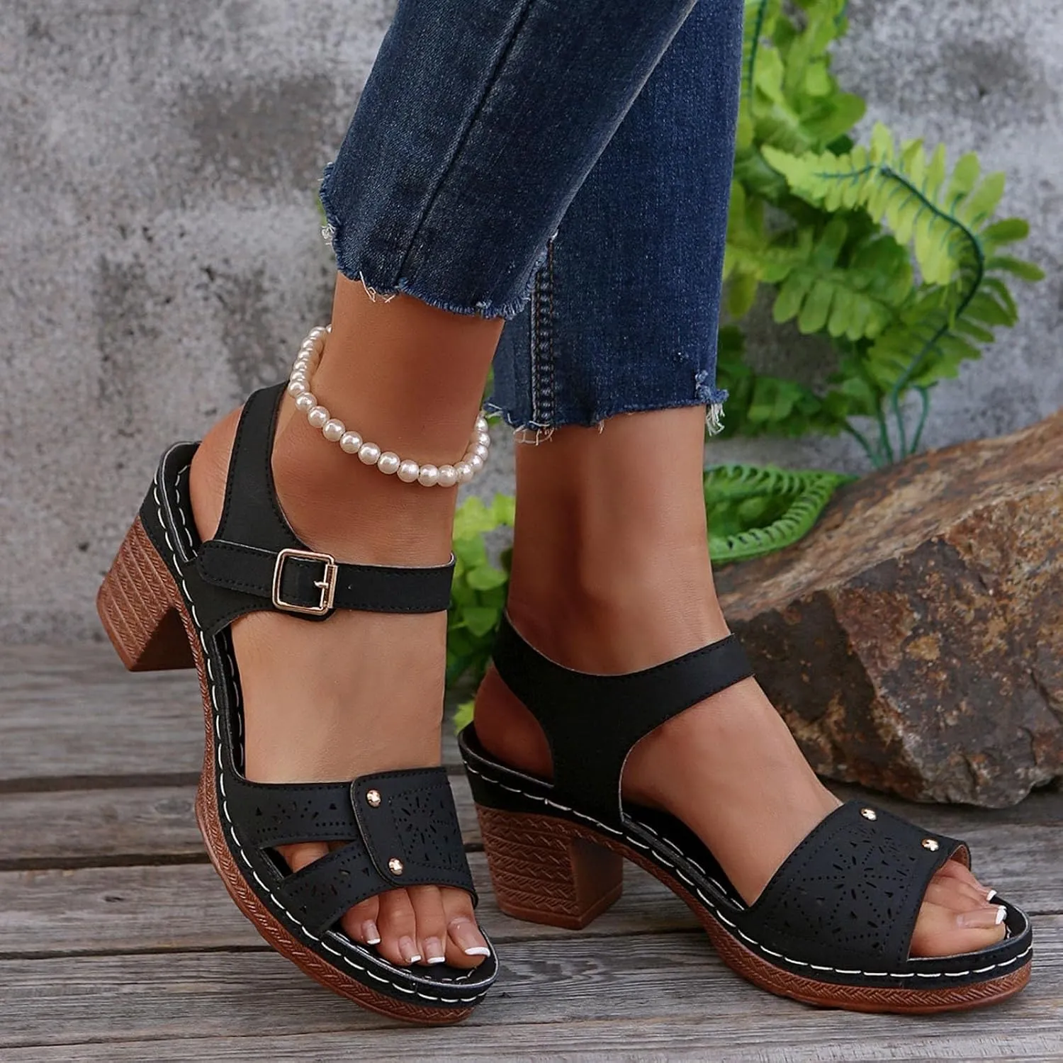 Women's Platform Wedge Sandals Casual Hollow Out Open Toe Sandal Adjustable Ankle Strap Lightweight Walking Shoes Arch Support Peep Slippers Workout Comfortable Sandals