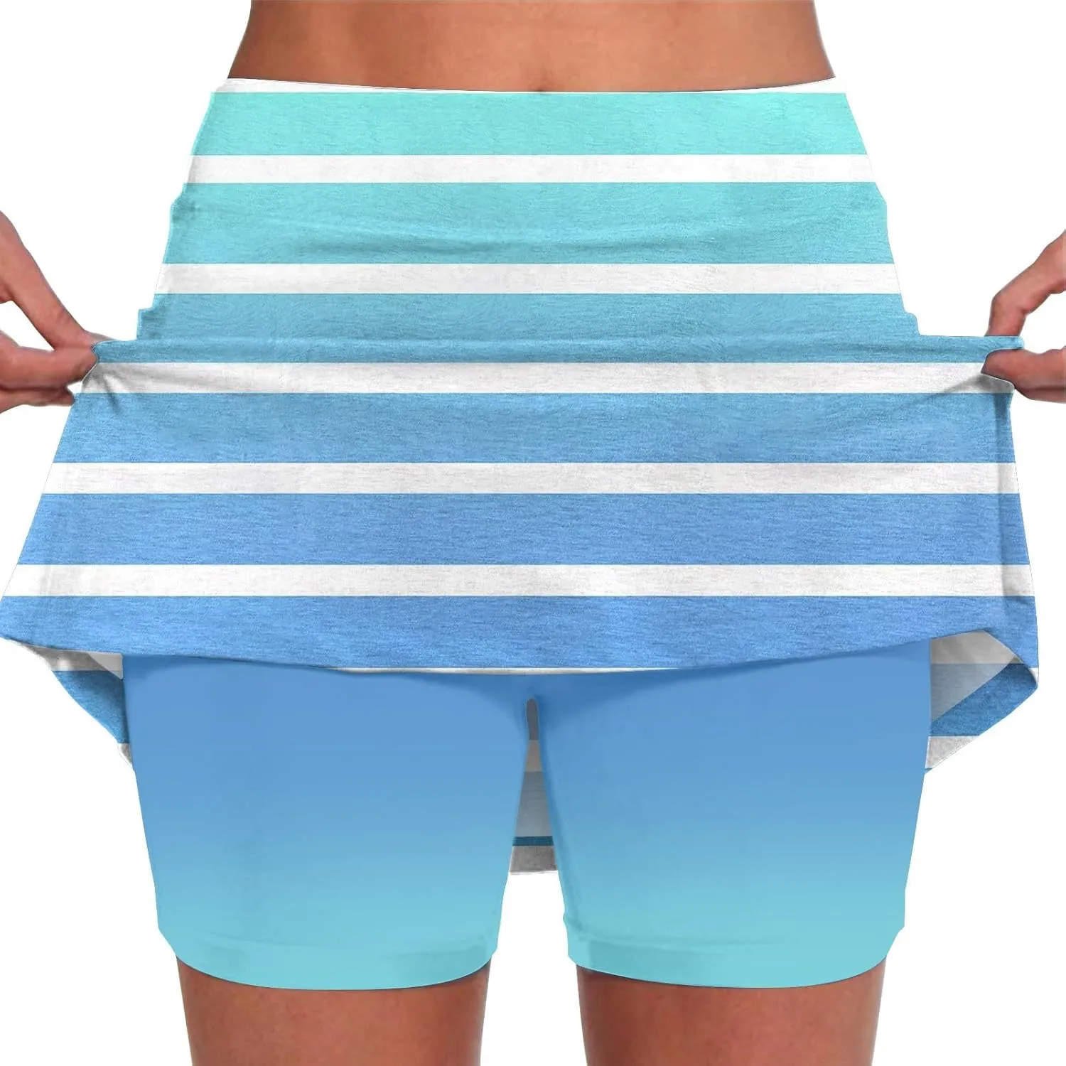 Womens Pleated Tennis Skirts Floral Printed Style Summer Fashion Skinny Pants Mid Waisted Skirt with Short Underneath
