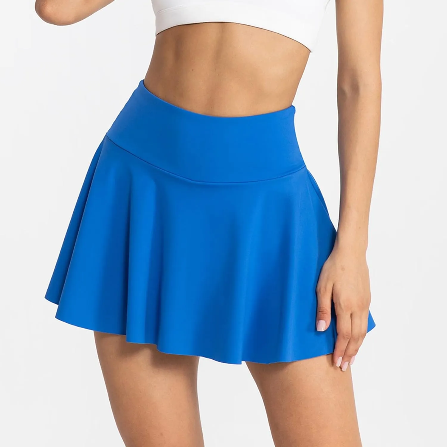 Women's Pleated Tennis Skorts Elastic High Waisted Casual Skirt Active Stretchy Mini Skirts Inner Shorts with Pockets