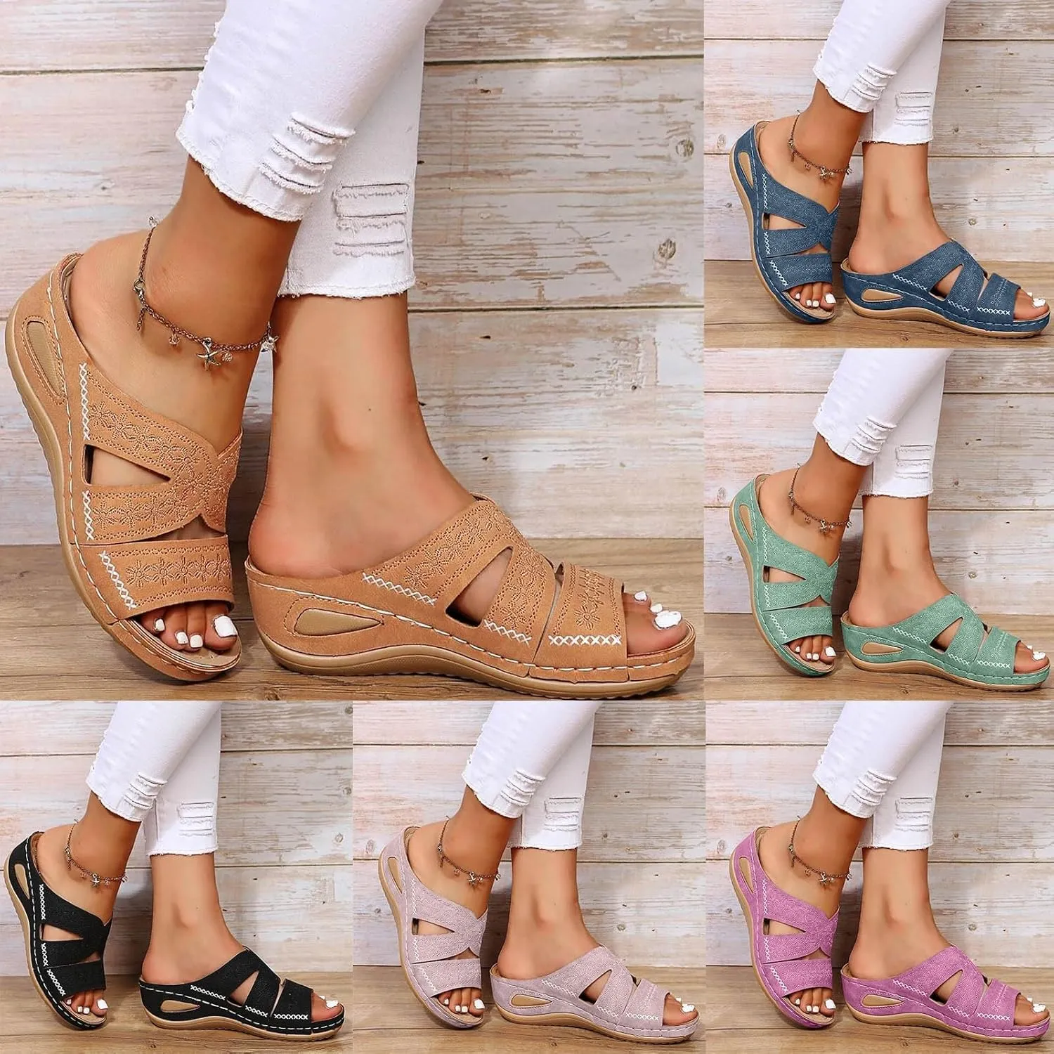 Womens Sandals Comfortable Dressy Wedge Sandals Wide Width Orthopedic Sandals Hollow Out Mesh Casual Sports Sandals