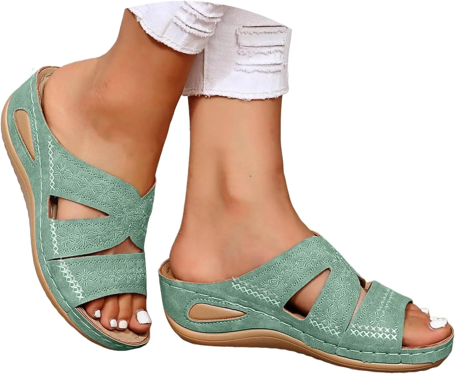 Womens Sandals Comfortable Dressy Wedge Sandals Wide Width Orthopedic Sandals Hollow Out Mesh Casual Sports Sandals