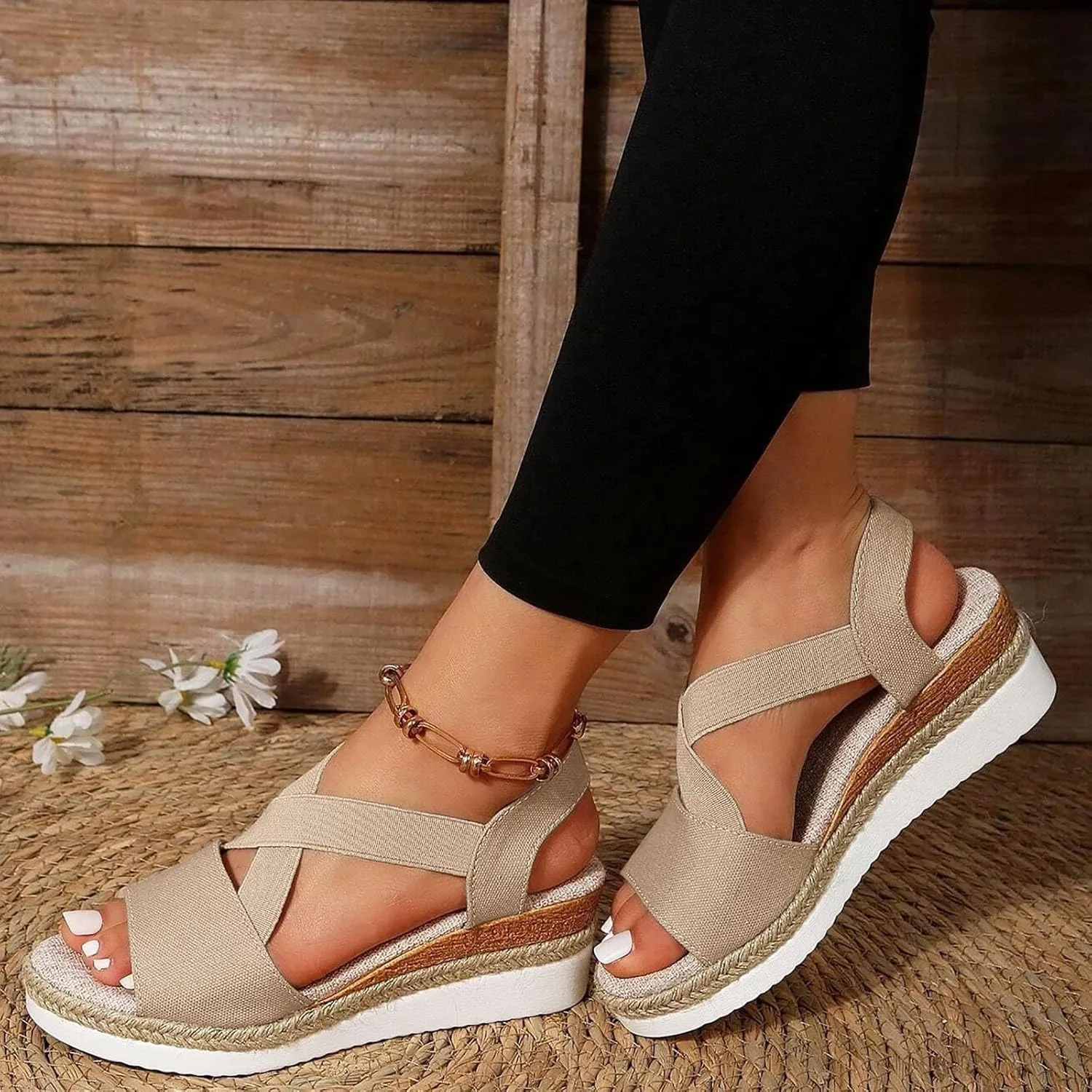 Women's Sandals Dressy Platform Espadrilles Open Toe Wedges Sandals Ankle Strap Slip On Orthopedic Sandals