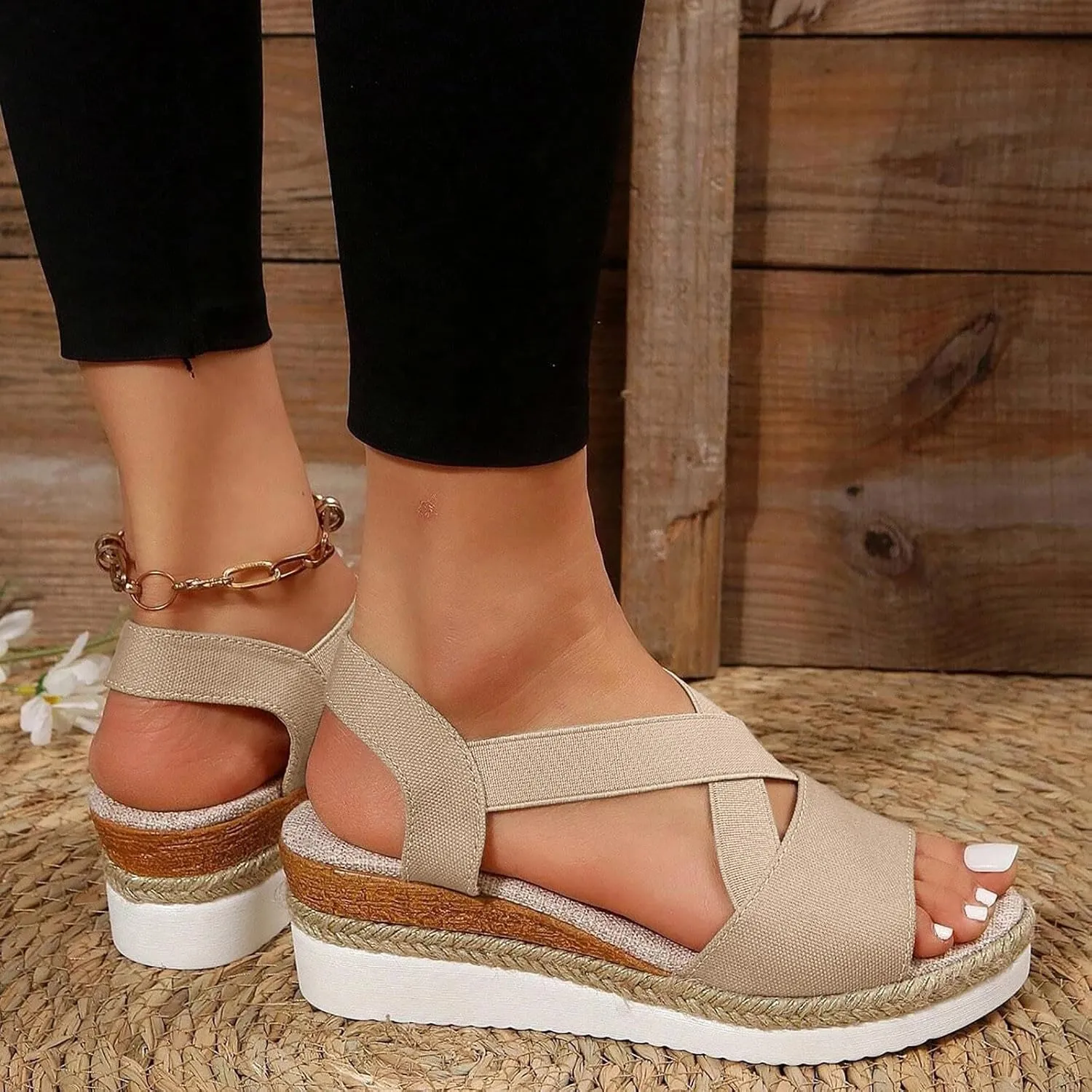 Women's Sandals Dressy Platform Espadrilles Open Toe Wedges Sandals Ankle Strap Slip On Orthopedic Sandals