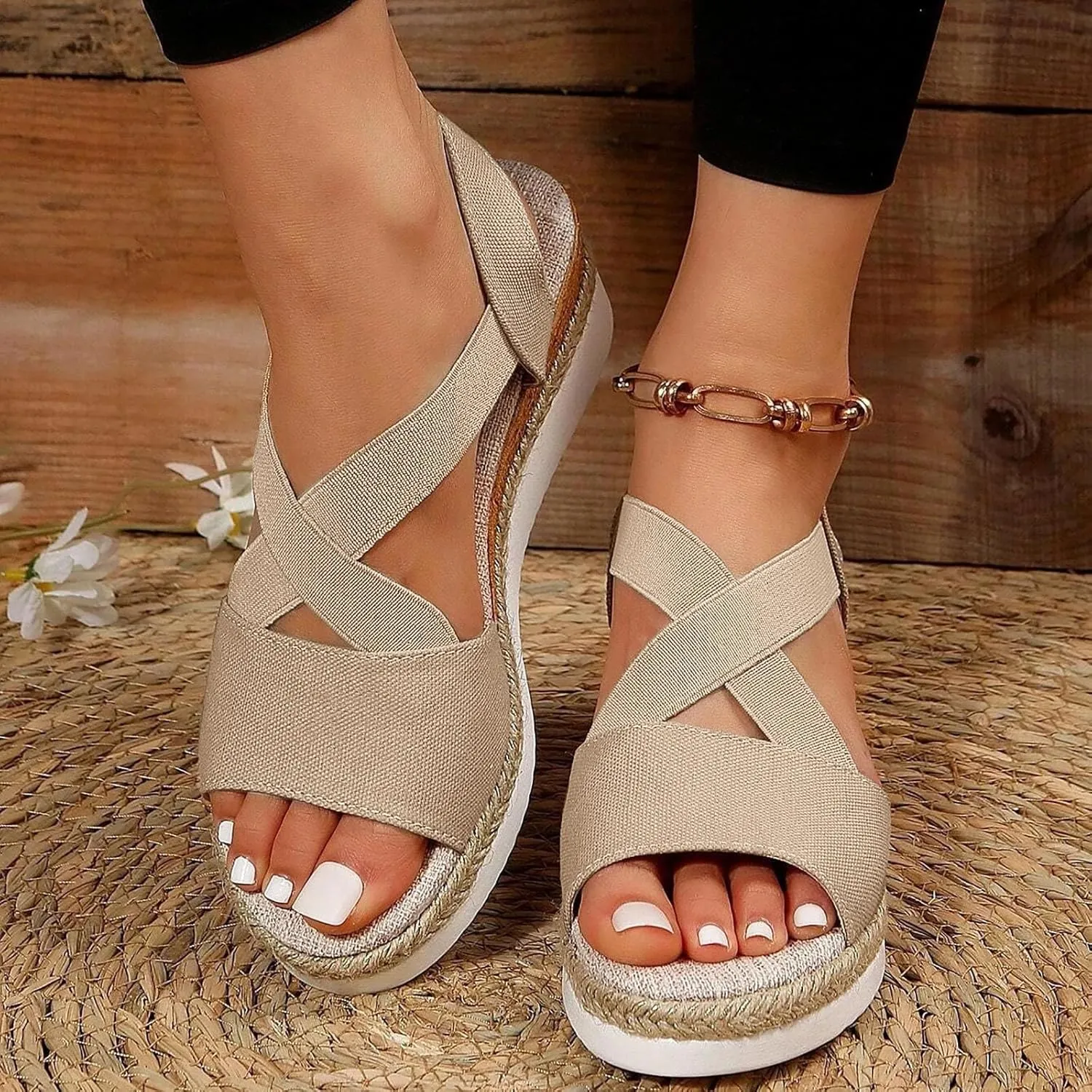 Women's Sandals Dressy Platform Espadrilles Open Toe Wedges Sandals Ankle Strap Slip On Orthopedic Sandals