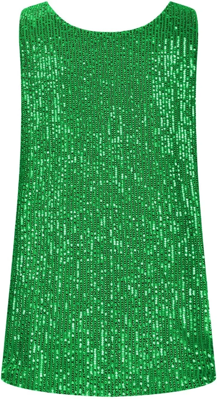 Women's Sequin Tank Top Summer Fashion Sparkly Sleeveless Tshirts Nightclub Party Glitter Scoop Neck Going Out Tops