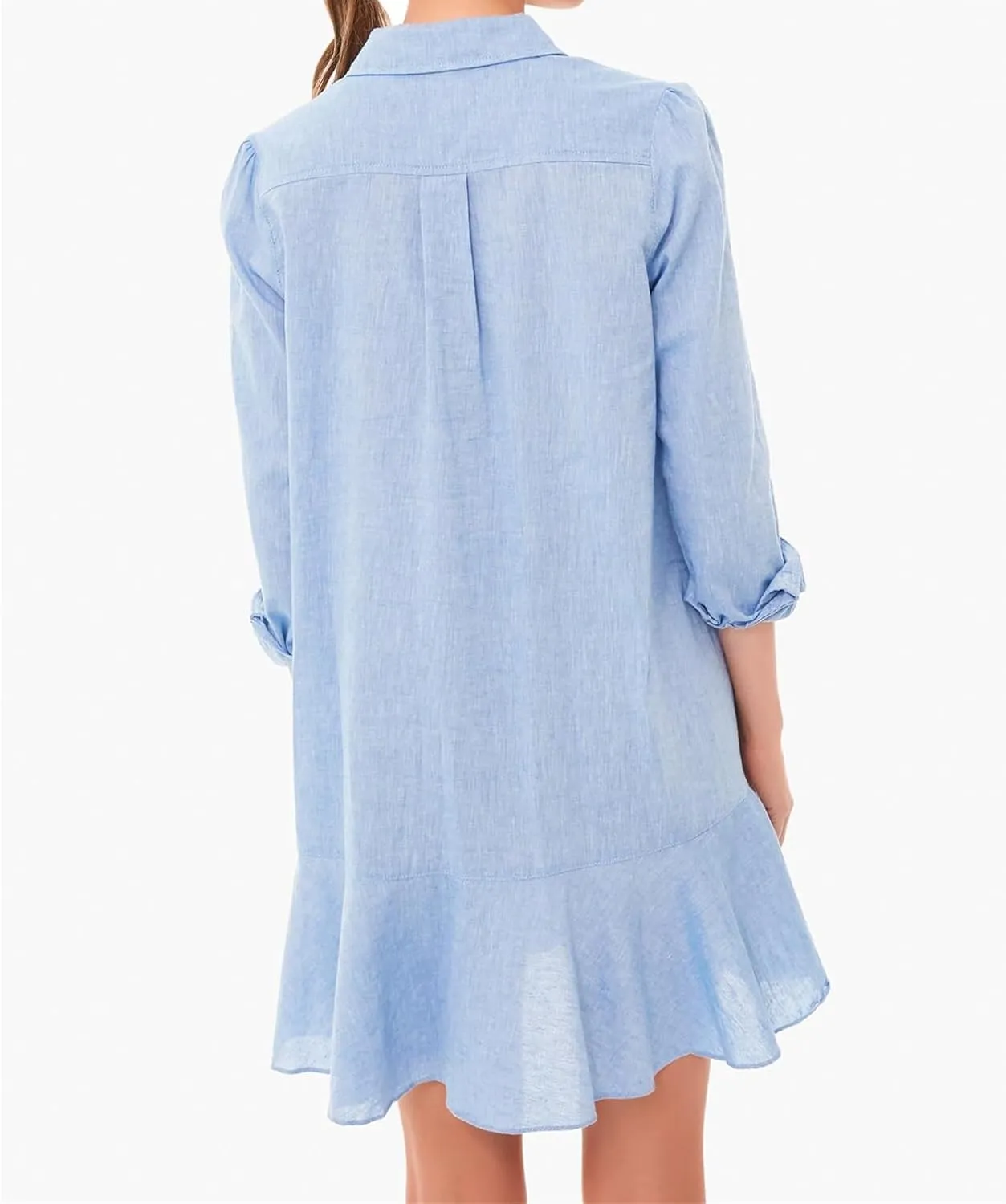 Women's Shirt Dress Lapel Long Sleeve Button Down Mini Dresses Solid Flowy Ruffle Hem Swing Summer Loose Dress