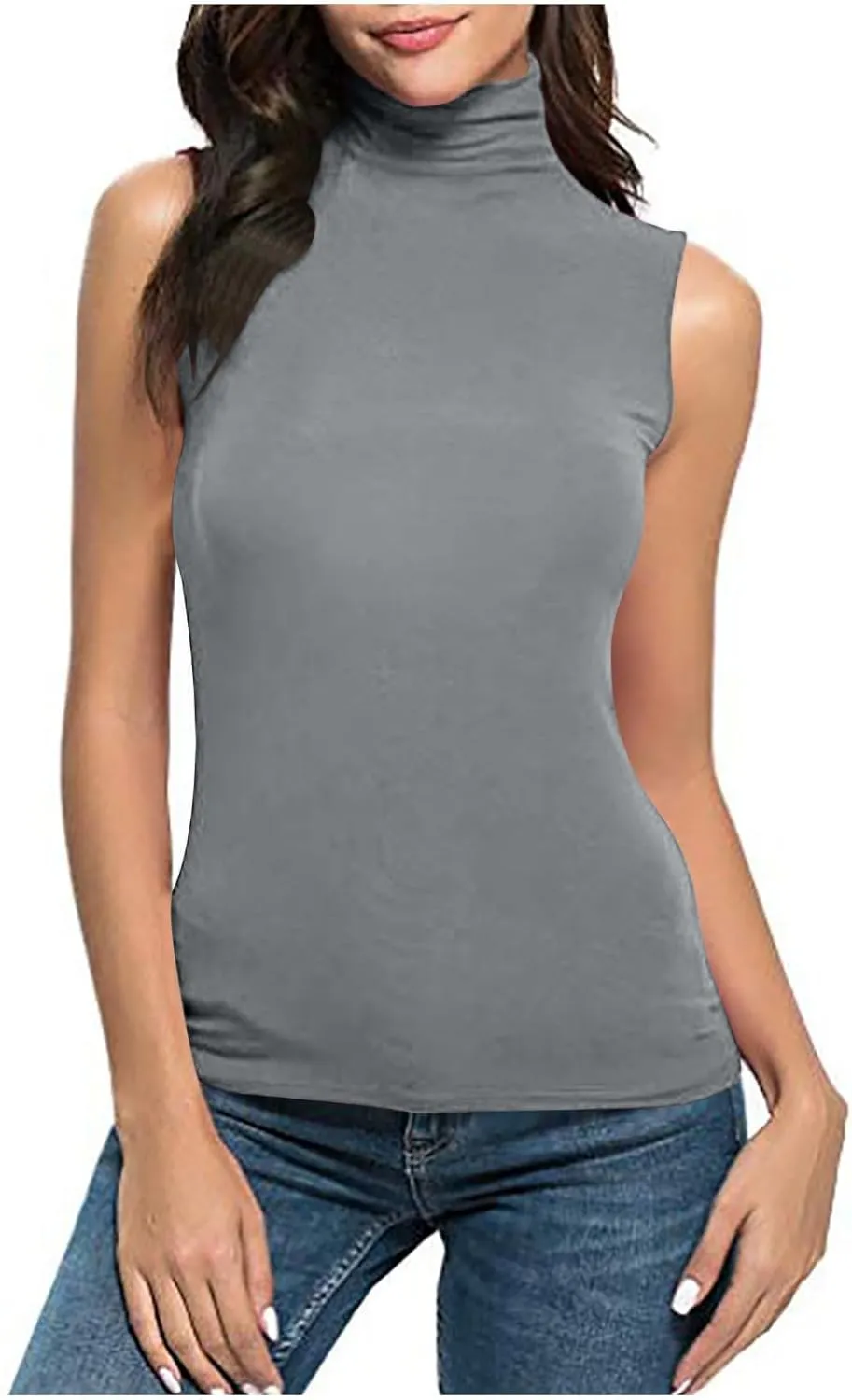Womens Sleeveless Turtleneck Tops Plus Size Mock High Neck Tank Tops 2025 Slim Fitted Undershirt Basic Ladies Tee