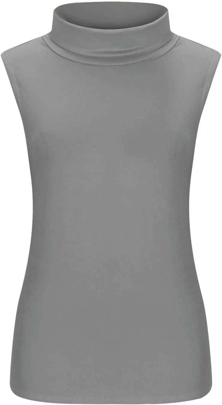 Womens Sleeveless Turtleneck Tops Plus Size Mock High Neck Tank Tops 2025 Slim Fitted Undershirt Basic Ladies Tee