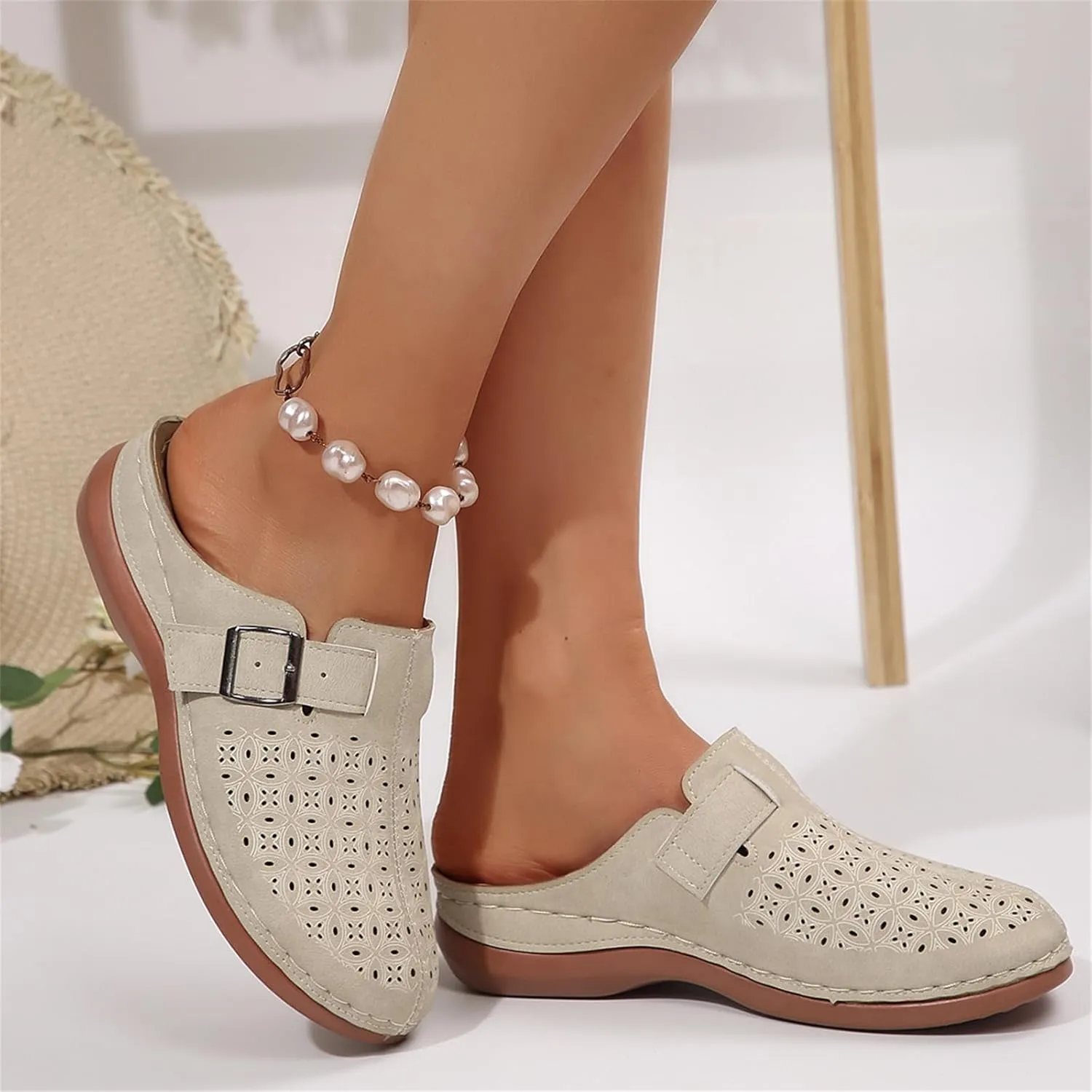Womens Slip On Clogs and Mules Wide Box Toe Shoes Hollow Out Summer Wedge Shoes Comfortable Arch Support Outdoor Beach Slippers Casual Adjustable Slip On Walking Wedges Sandals