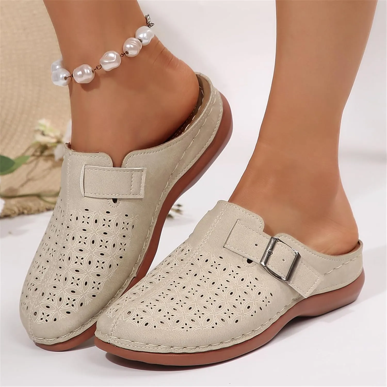 Womens Slip On Clogs and Mules Wide Box Toe Shoes Hollow Out Summer Wedge Shoes Comfortable Arch Support Outdoor Beach Slippers Casual Adjustable Slip On Walking Wedges Sandals