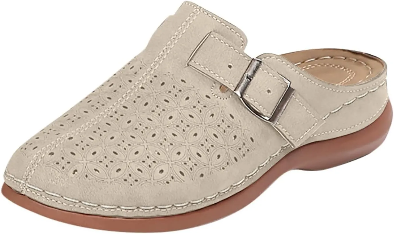 Womens Slip On Clogs and Mules Wide Box Toe Shoes Hollow Out Summer Wedge Shoes Comfortable Arch Support Outdoor Beach Slippers Casual Adjustable Slip On Walking Wedges Sandals